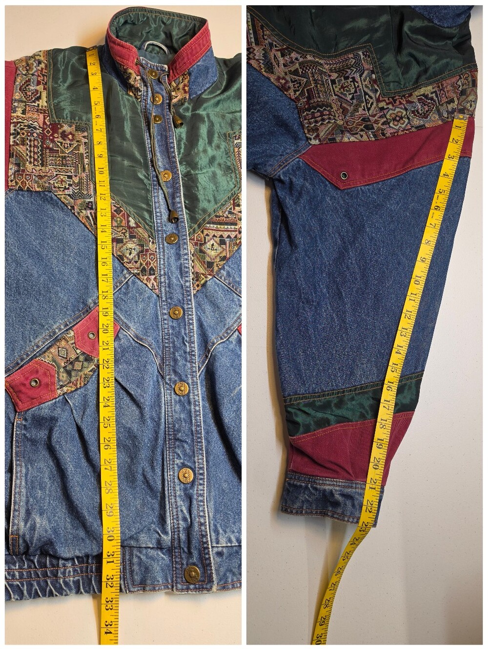 Vintage Denim Blue Jean Oversized Jacket Aztec Tapestry Corduroy Patchwork - Picture 13 of 14